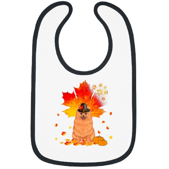 Pomeranian Pet Autumn Leaf Fall Leaves Dog Lover Thanksgiving Bibs