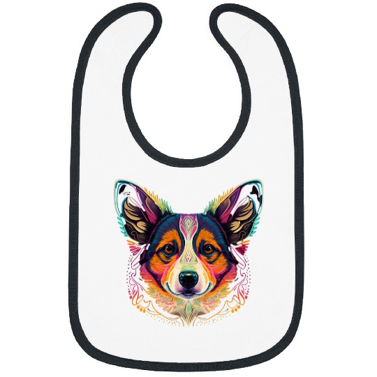 Corgi Pet dog with colorful mandala pattern on face and head Bibs