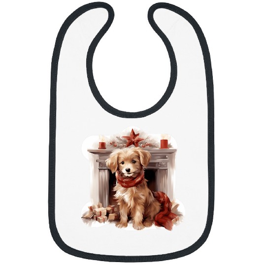 Golden Retriever Pet Dog Laying in Front of Fireplace Bibs