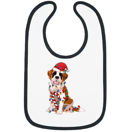 Saint Bernard Dog Santa Christmas Tree Lights Pajama Xmas Bibs