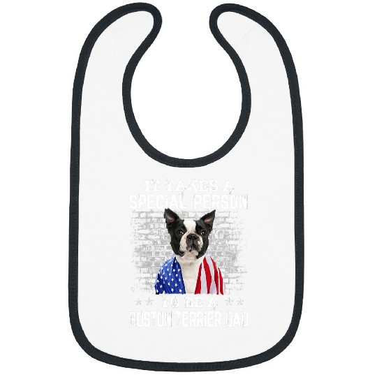 Boston Terrier Pet Dad With Proud American Flag Dog Fathers Day Bibs