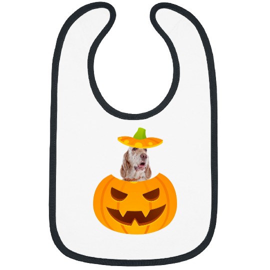English Setter Pet English Setter Peeking out of JackoLantern Bibs