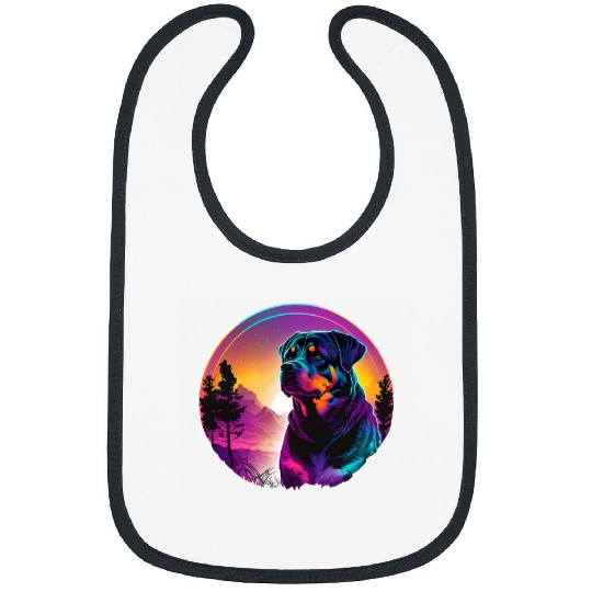 Rottweiler Pet Synthwave 80s Retrowave Aesthetic Bibs