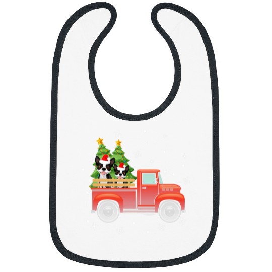 Boston Terrier Pet Driving Red Truck Christmas Tee Present Bibs