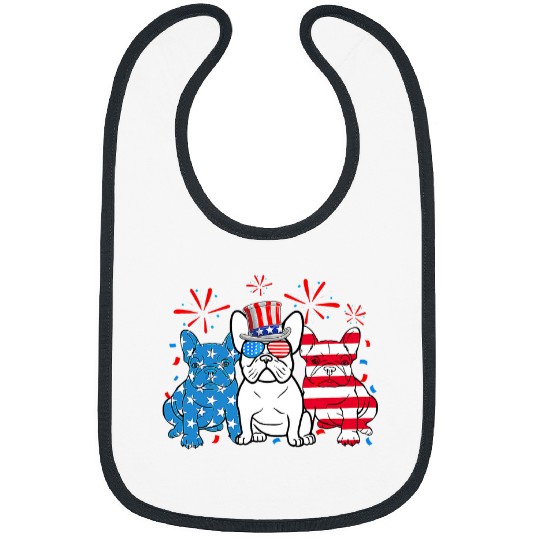 French Bulldog Pet Frenchie Dog American Flag Fireworks 4th Of July Bibs