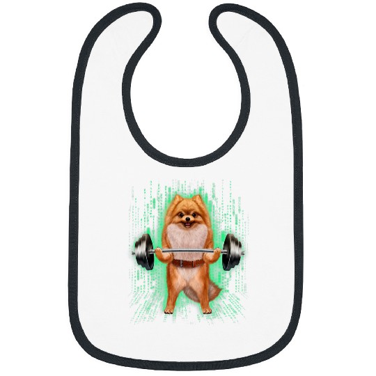 Pomeranian Pet Tan Pomeranian Dog Weightlifting in Cyber Fitness Gym Bibs