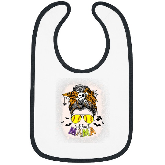 Sport Baseball Softball Womens Halloween Softball Mama Messy Bun Baseball Bleached Bibs