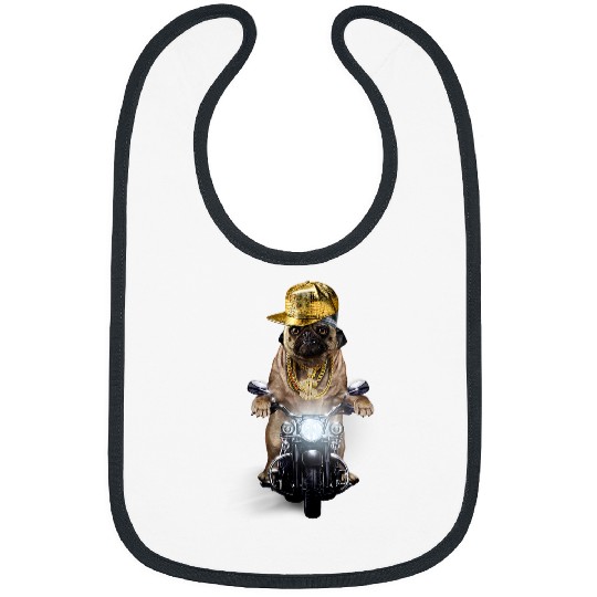 Pug Pet Angry Rapper Pug in Hip Hop Cap on Motorcycle Dog Bibs