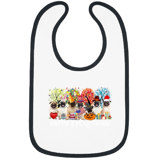 Pug Pet Happy Everything Seasons All Year Tree Lover50 Bibs