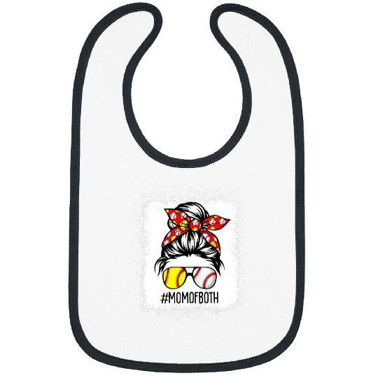 Sport Baseball Messy Bun Hair Mom Of Both Softball Baseball Bleached Bibs
