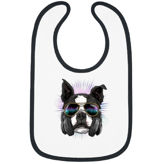 Boston Terrier Pet EDM House Music DJ Boston Terrier Music Lover Music Artist Bibs