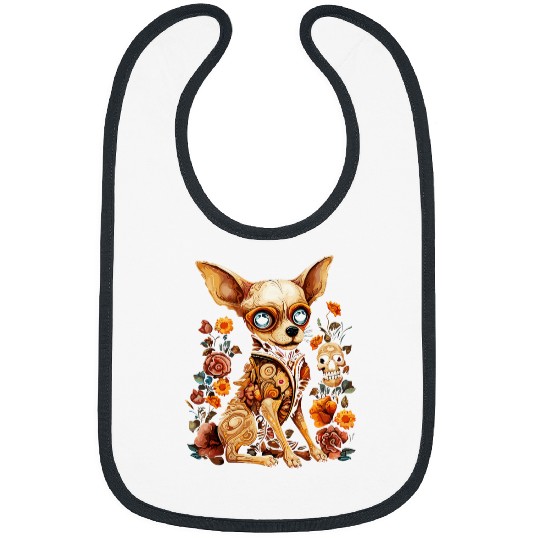 Chihuahua Pet Sugar Skull Dog Dia De Los Muertos Bibs