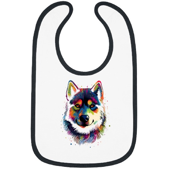 Alaskan Malamute Pet Face Cute Colorful Dog Lover Art Black Bibs