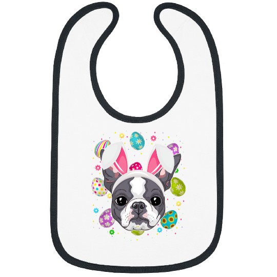 Boston Terrier Pet Easter Egg Lover Bunny Ear Boston Terrier Dog Face Easter Bibs