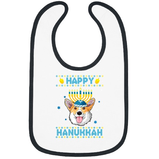 Corgi Pet Happy Hanukkah Corgi Ugly Hanukkah Sweater 30 Bibs
