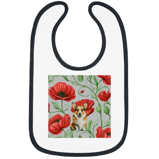 Corgi Pet Welsh Corgi Red Poppy Vintage Plants Cottagecore Bibs