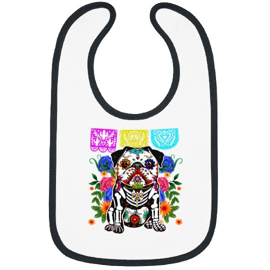Sugar Skull Pug Dia De Los Muertos Halloween Dog Mexican Bibs