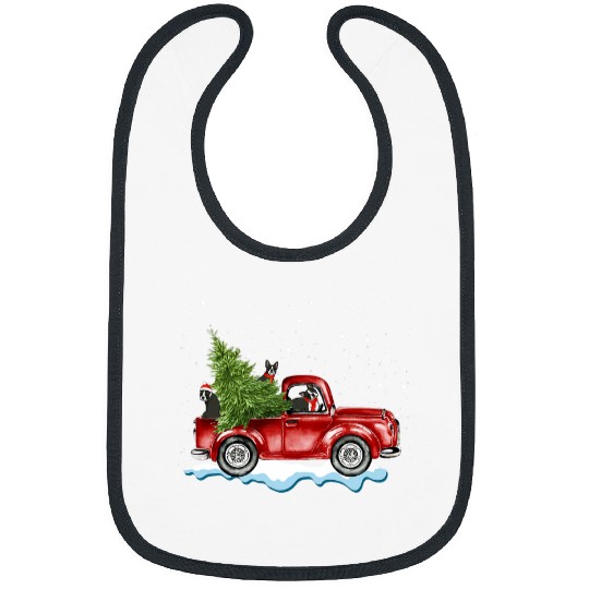 Boston Terrier Pet Dogs Ride Red Truck Christmas Gifts Bibs
