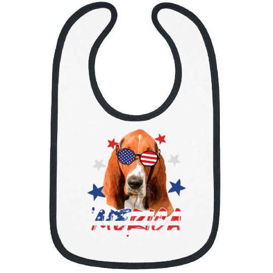 Basset Hound Pet Merica Basset Hound 4th of July American Flag Dog Lovers Bibs