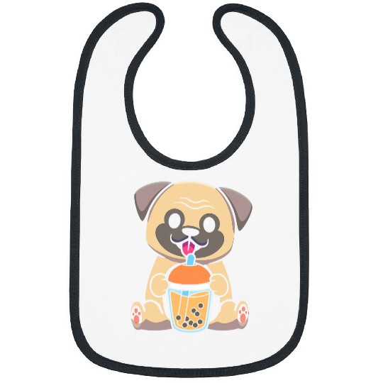 Pug Pet Bubble Milk Tea Pug Cute Pug Drinking Boba Milk Tea Bibs