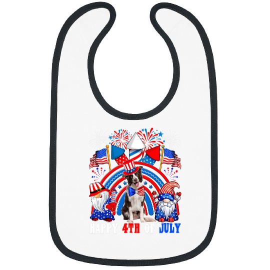 Border Collie Pet 4th Of July American Flag Fireworks Border Collie Gnomes Bibs
