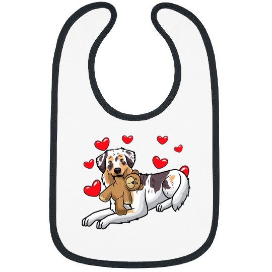Australian Shepherd Pet Dog With Stuffed Animal And Hearts Lover Bibs