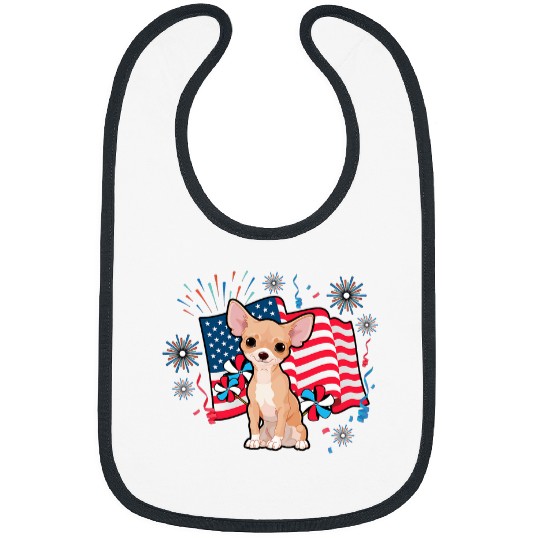 Chihuahua Pet 4th of July American Flag Fireworks Cute Bibs