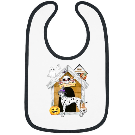 Dalmatian Pet Halloween Dalmatian Witch Haunted House Bibs