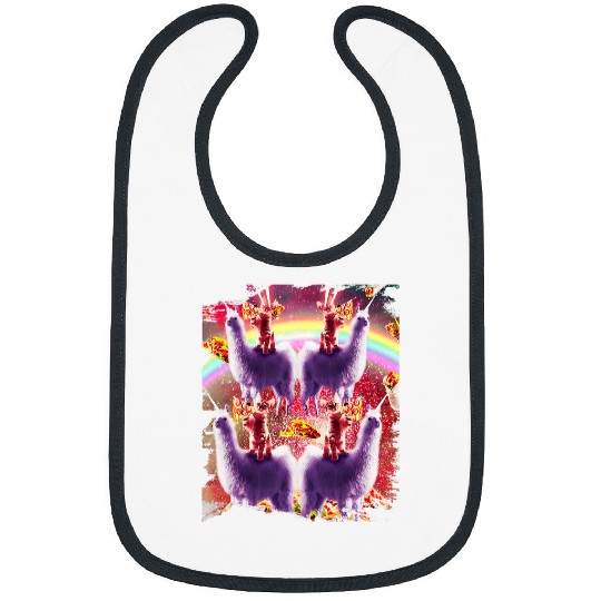 Llama Pet Space Cat Riding Llama Rainbow Laser Galaxy Cats Pizza Bibs