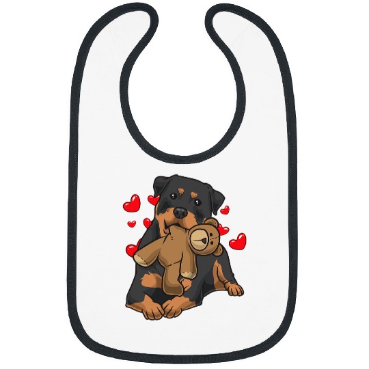 Rottweiler Pet With Stuffed Animal And Many Hearts Bibs