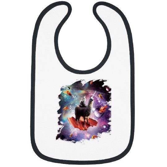 Llama Pet Space Cat Riding Unicorns Llama Bacon Taco Bibs