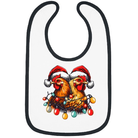 Funny Christmas Chickens xmass Hat Light Chicken Lover Farm 21 Bibs