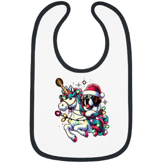 Christmas Lights Saint Bernard Dog Riding Unicorn Bibs