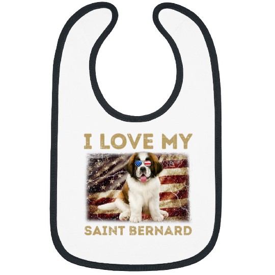 I Love My Saint Bernard Dad Mom American Flag Weiner Dog Bibs