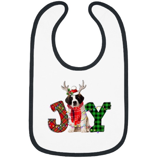 Joy Christmas Lights Saint Bernard Dog Santa Hat Pajama Bibs