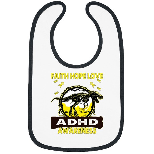 ADHD Ribbon Awareness Dinosaur Faith Hope Love ADHD Awareness Bibs