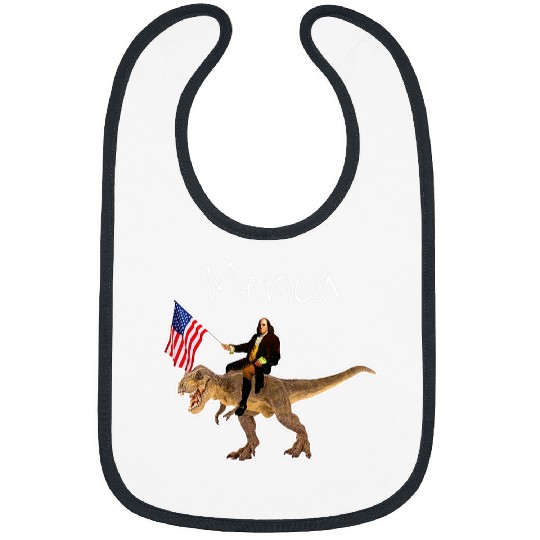 Dinosaur Pet Benjamin Franklin Ben Riding a Dinosaur Funny American Flag Bibs