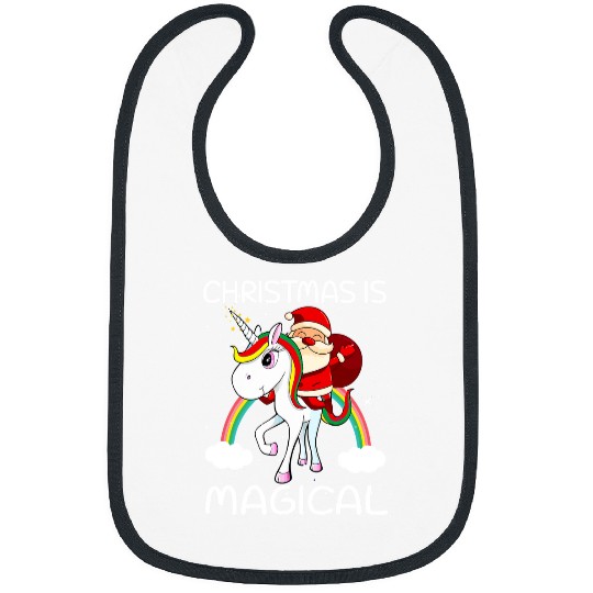 Unicorn Pet Christmas Is Magical Santa Riding Unicorn Rainbow For Girls 9 Bibs