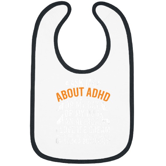 ADHD Ribbon Ask Me About ADHD Awareness Orange Ribbon Support Graphic Bibs