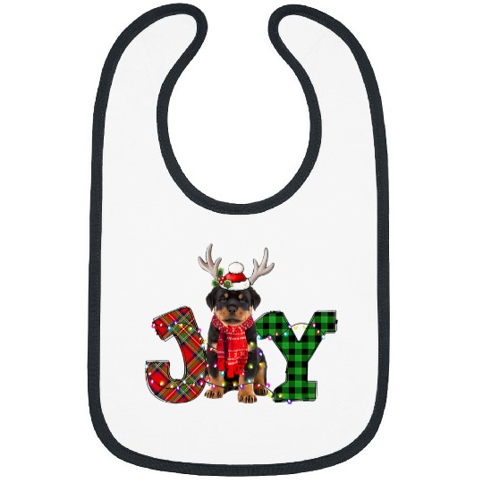 Joy Christmas Lights Rottweiler Dog Santa Hat Pajama Bibs