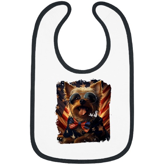Stars Stripes vintages Microphone Yorkshire Terrier 4th Bibs