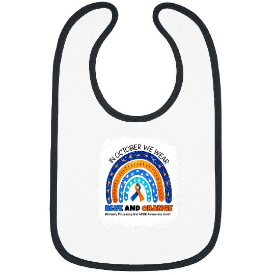ADHD Ribbon In October We Wear Blue And Orange ADHD Awareness Month Bibs
