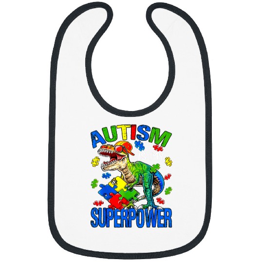 Autism Puzzle Dino Boys Kids Autism Is My Superpower Bibs