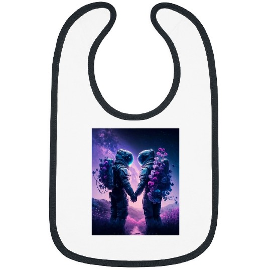 Astronaut Love Couple Groovy Lavender Purple Galaxy Bibs
