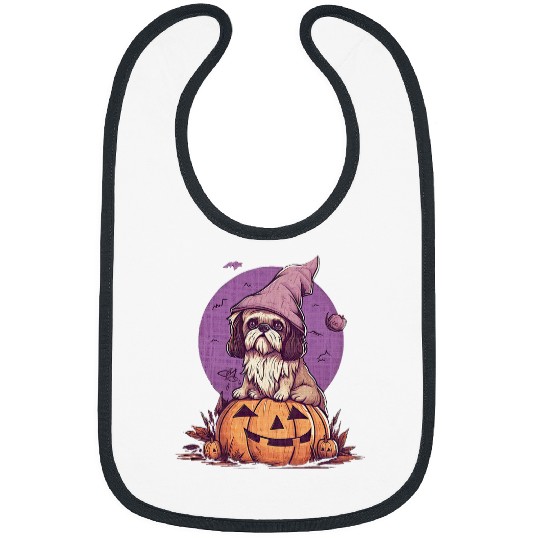 Pumpkin Shih Tzu Dog October Fall Autumn Halloween Graphic Bibs