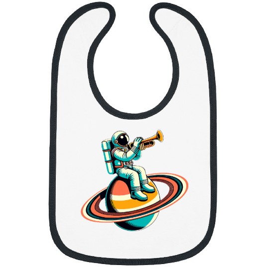 Astronaut Playing Trumpet On Saturn Trumpeter Instrument 1 Bibs