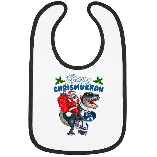Dinosaur Pet Santa Riding Dinosaur T rexs Jewish xmass Happy Chrismukkah Bibs