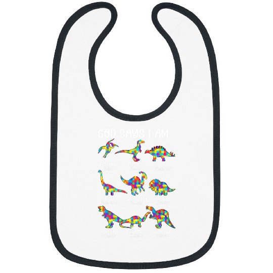 Autism Puzzle Dino Christian I am Bible Verses Christian Dinosaur Bibs