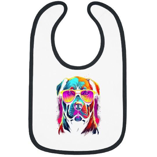 Pitbull Pet Tough Cool Neon Pitbull Puppy Love Dog wearing Sun Glasses 4 Bibs