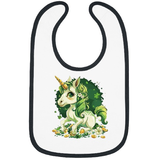 Unicorn Pet Golden Horn Unicorn With Green Shamrock Unicorn Girls Bibs